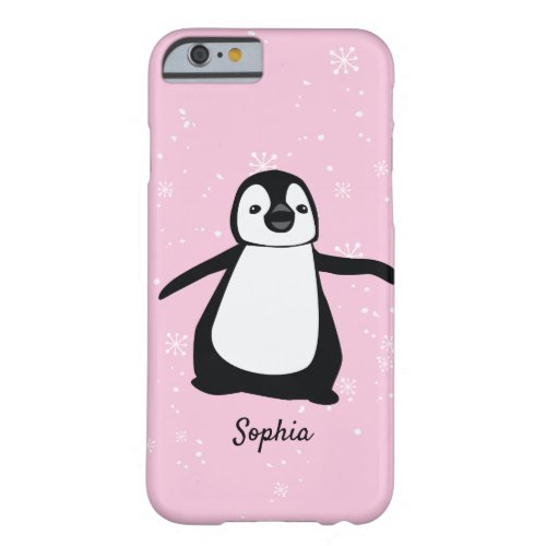 Personalized Winter Enthusiast Penguin with Snowfl Barely There iPhone 6 Case
