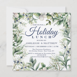 Personalized Winter Floral Christmas Luncheon Invitation