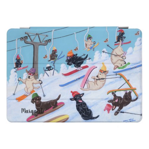 Personalized Winter Fun Skiing Labradors Painting iPad Pro Cover