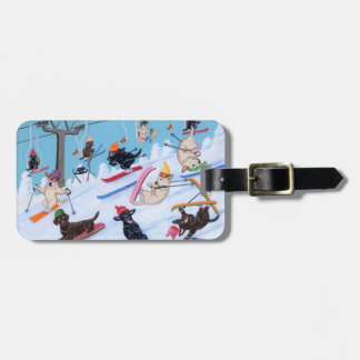 Personalized Winter Fun Skiing Labradors Painting Luggage Tag