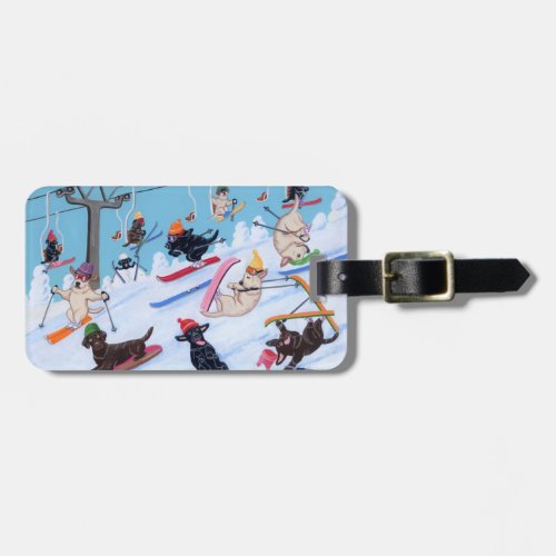 Personalized Winter Fun Skiing Labradors Painting Luggage Tag