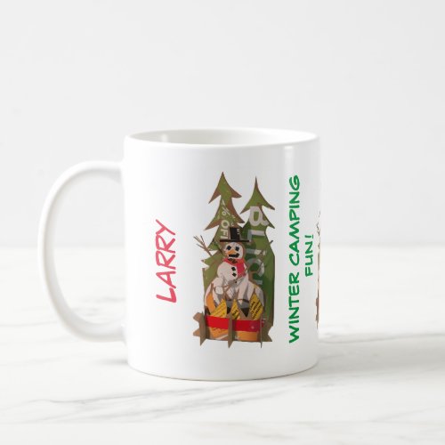 Personalized Winter Marshmallow Campfire Snowman Coffee Mug