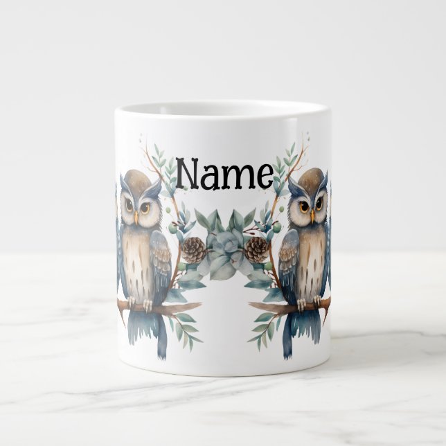 Personalized winter owl giant coffee mug (Front)