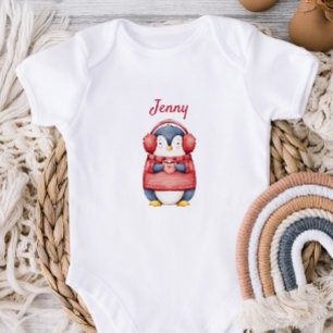 Personalized Winter Penguin Baby Bodysuit