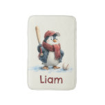 Personalized Winter Penguin Baseball Kid Bath Mat