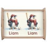 Personalized Winter Penguin Baseball Kid Serving Tray