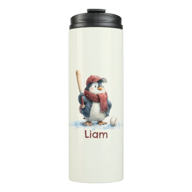 Personalized Winter Penguin Baseball Kid Thermal Tumbler (Front)