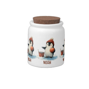 Personalized Winter Penguin Basketball Kid Candy Jar