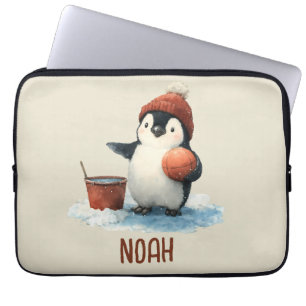 Personalized Winter Penguin Basketball Kid Laptop Sleeve