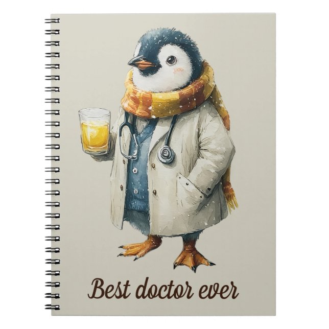 Personalized Winter Penguin “Best Doctor Ever” Notebook (Front)
