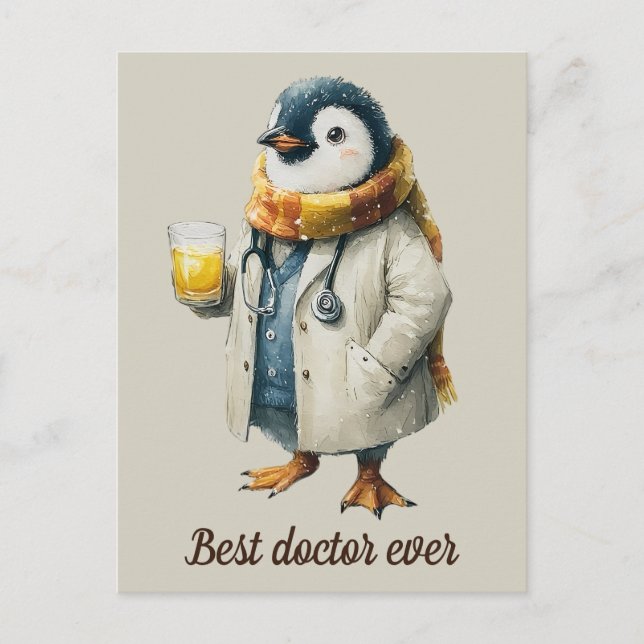 Personalized Winter Penguin “Best Doctor Ever” Postcard (Front)