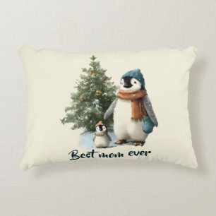 Personalized Winter Penguin “Best Mom Ever” Accent Pillow