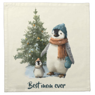 Personalized Winter Penguin “Best Mom Ever” Cloth Napkin