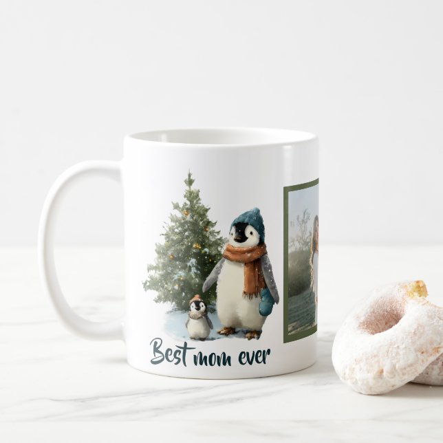 Personalized Winter Penguin “Best Mom Ever” Coffee Mug (With Donut)