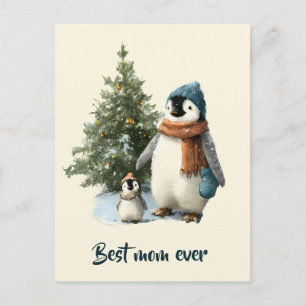 Personalized Winter Penguin “Best Mom Ever” Postcard