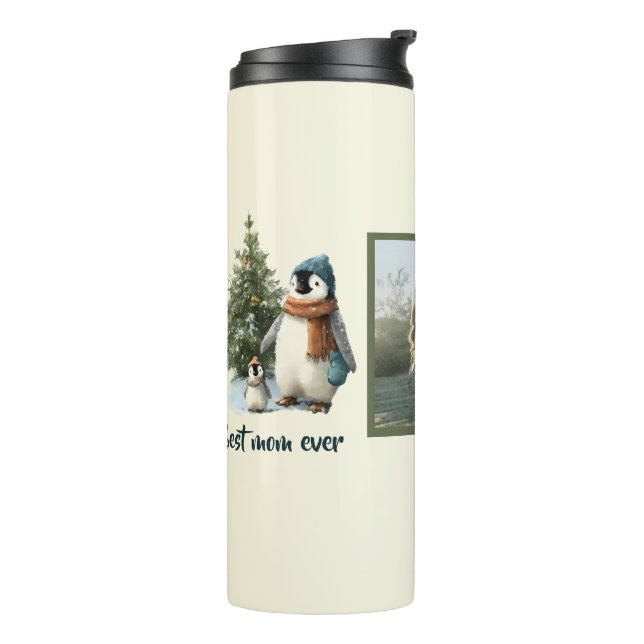 Personalized Winter Penguin “Best Mom Ever” Thermal Tumbler (Rotated Left)