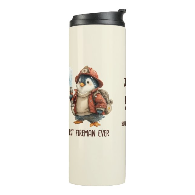 Personalized Winter Penguin Firefighter Gift Mug (Rotated Left)