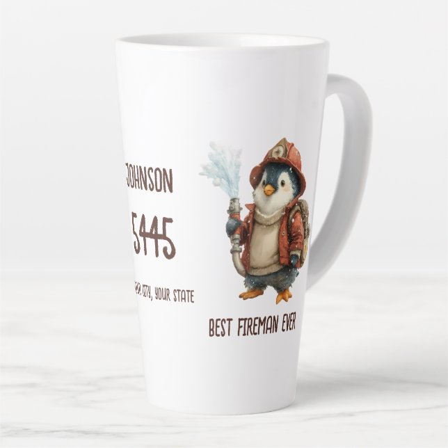 Personalized Winter Penguin Firefighter Gift Mug (Right Angle)