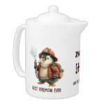 Personalized Winter Penguin Firefighter Gift Mug Teapot