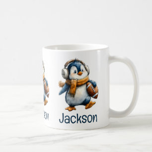 Personalized Winter Penguin Football Kid Coffee Mug