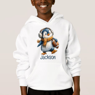 Personalized Winter Penguin Football Kid Hoodie
