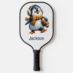Personalized Winter Penguin Football Kid Pickleball Paddle