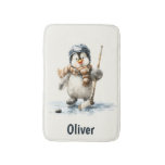 Personalized Winter Penguin Hockey Kid Bath Mat