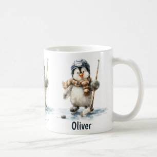 Personalized Winter Penguin Hockey Kid Coffee Mug