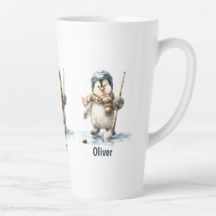 Personalized Winter Penguin Hockey Kid Latte Mug