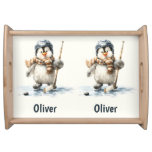 Personalized Winter Penguin Hockey Kid Serving Tray