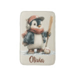 Personalized Winter Penguin Softball Kid Bath Mat