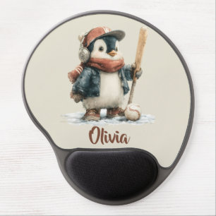 Personalized Winter Penguin Softball Kid Gel Mouse Pad