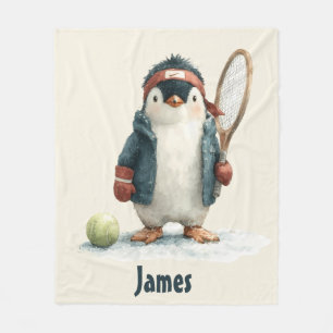 Personalized Winter Penguin Tennis Kid Fleece Blanket