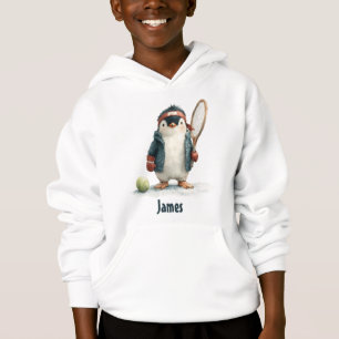 Personalized Winter Penguin Tennis Kid Hoodie