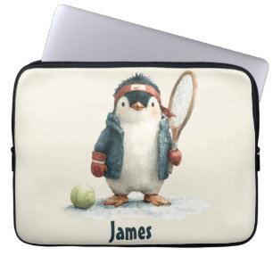 Personalized Winter Penguin Tennis Kid Laptop Sleeve