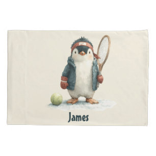 Personalized Winter Penguin Tennis Kid Pillow Case