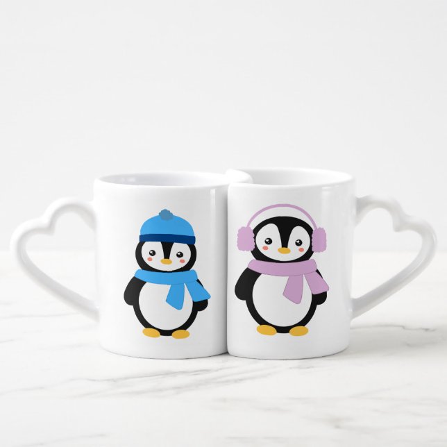 Personalized Winter Penguins Coffee Mug Set (Front Nesting)