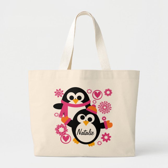 Personalized Winter Penguins Tote Bag (Front)