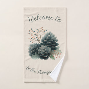 Personalized Winter Pinecone Family Design Bath Towel Set