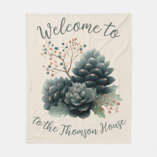 Personalized Winter Pinecone Family Design Fleece Blanket
