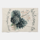 Personalized Winter Pinecone Family Design Kitchen Towel