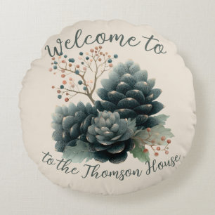 Personalized Winter Pinecone Family Design Round Pillow
