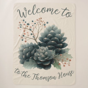 Personalized Winter Pinecone Family Design Sherpa Blanket