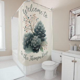 Personalized Winter Pinecone Family Design Shower Curtain
