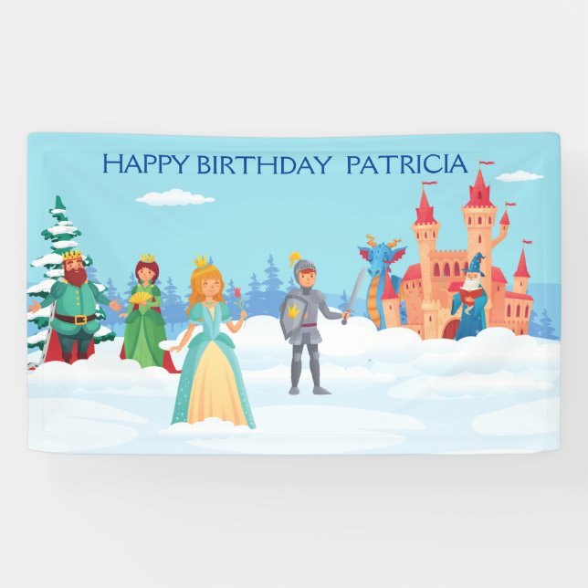 Personalized Winter Princess Royal Family Birthday Banner (Horizontal)