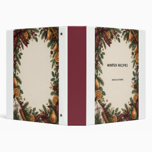Personalized Winter Recipes Botanical Holiday Reci 3 Ring Binder
