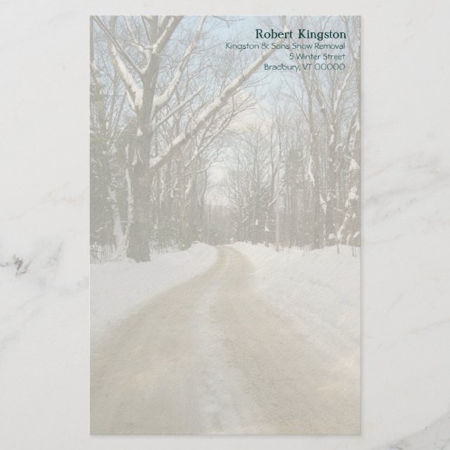 Personalized Winter Road Writing Paper (Front)