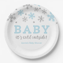 Personalized Winter Snowflake, Blue and Silver Paper Plates