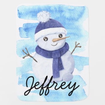 Personalized Winter Snowman Baby Name Baby Blanket by CreativeMastermind at Zazzle