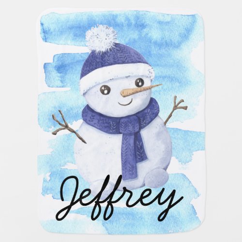 Personalized Winter Snowman Baby Name Baby Blanket
